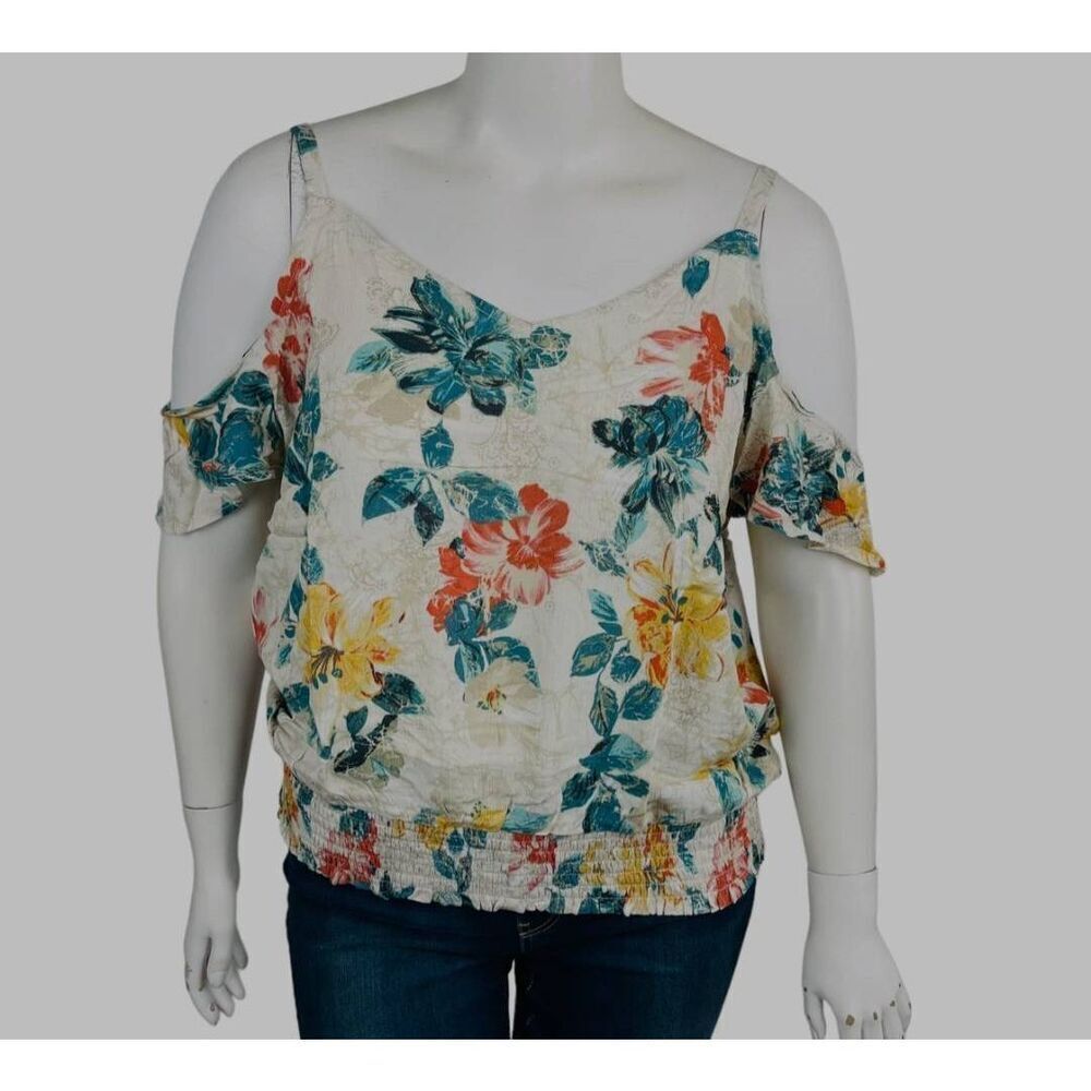 Maurices Womans Sz 3X Floral Smocked Cold Shoulder (R)